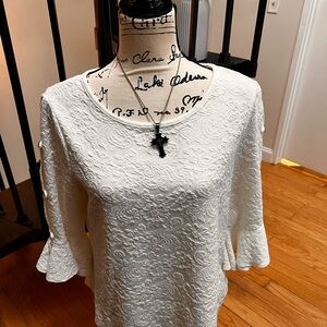 Green Envelope White Textured Blouse